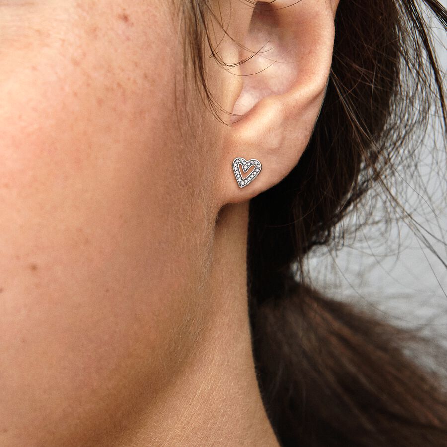 Sparkling Freehand Heart Stud Earrings - Image 2