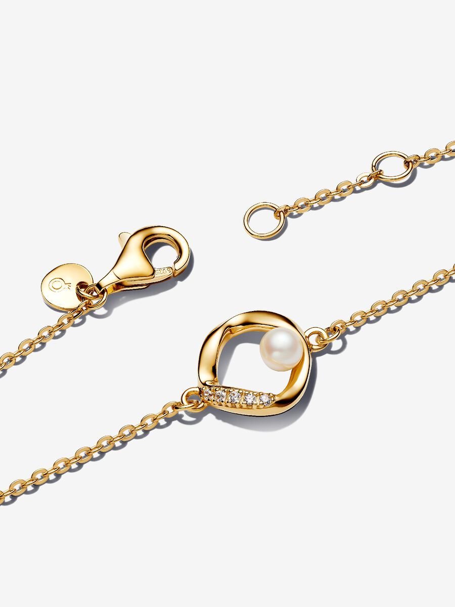 Organically Shaped Pavé Circle & Treated Freshwater Cultured Pearl Bracelet - Image 2