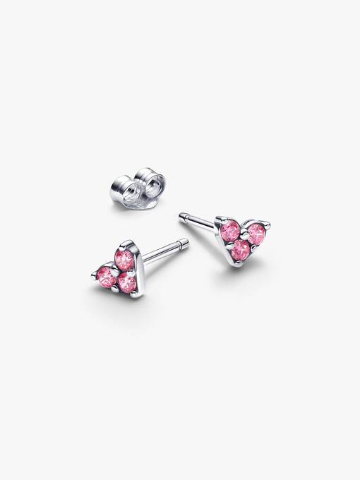 Triple Stone Pink Heart Stud Earrings - Image 2