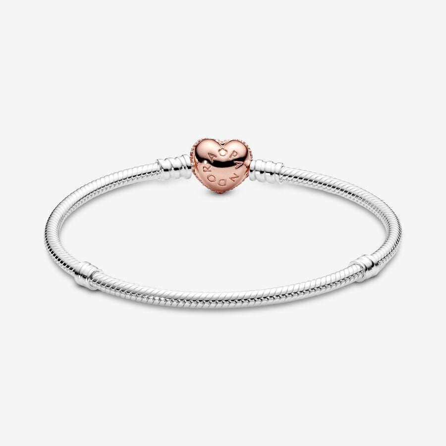 Sterling Silver Bracelet With Rose Heart Clasp - Image 4