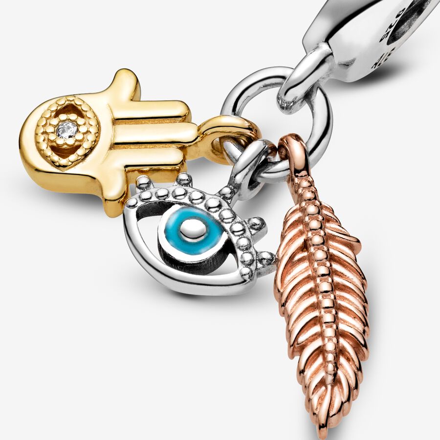 Hamsa, All-seeing Eye & Feather Spirituality Dangle Charm - Image 5