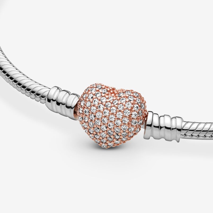 Sterling Silver Bracelet With Rose Heart Clasp - Image 3