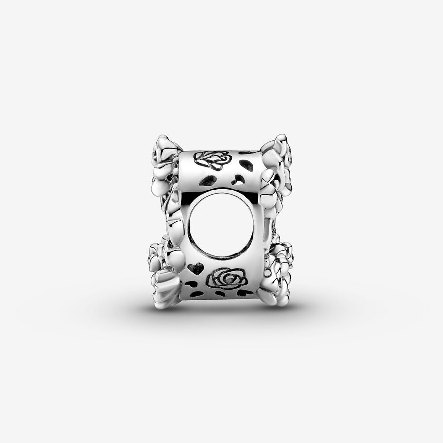 Open Heart & Rose Flowers Charm - Image 3