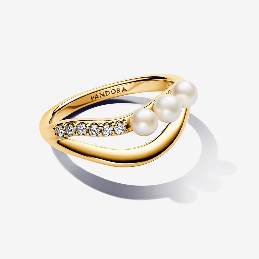 Treated Freshwater Cultured Pearl & Organically Shaped Double Band Ring - Image 2