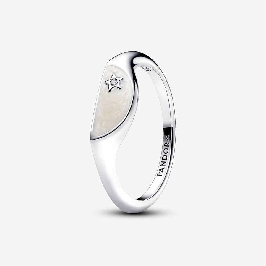 Halved Enamel Signet Ring Sterling silver