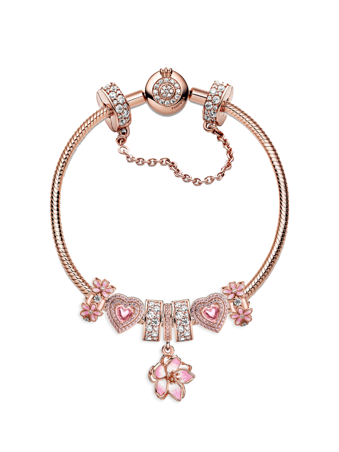 Rose Gold Cherry Blossom and Love Bracelet Set