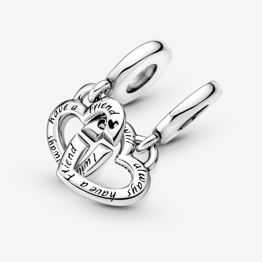Linked Sister Hearts Split Dangle Charm Sterling silver - Image 2