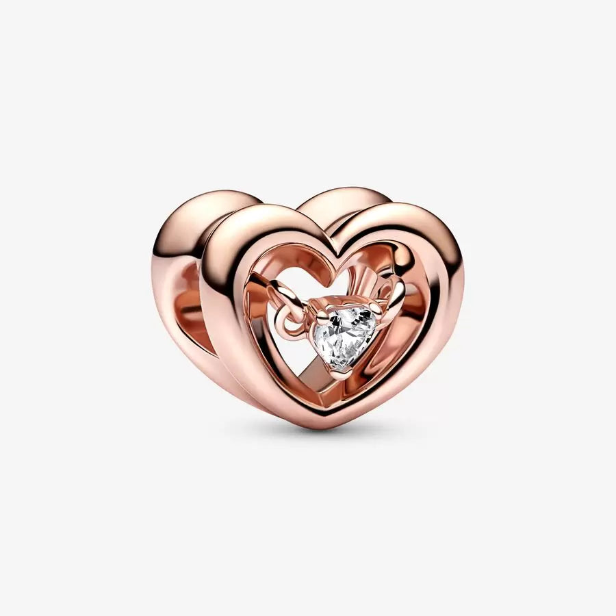 Plated Radiant Heart & Floating Stone Charm