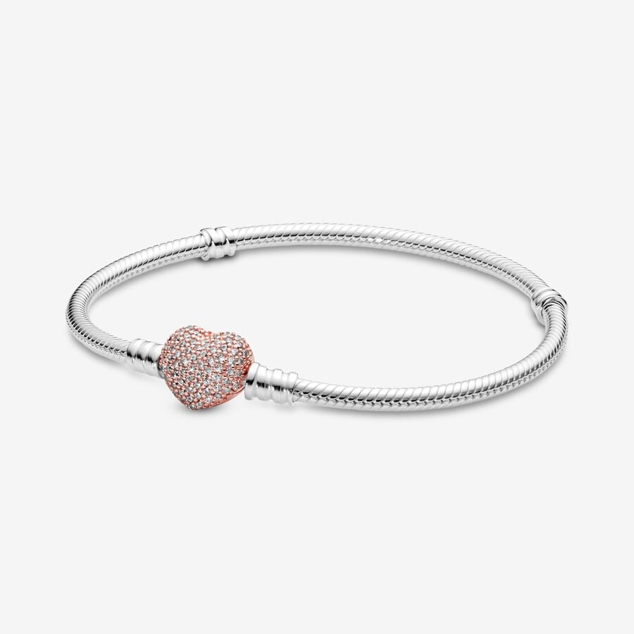 Sterling Silver Bracelet With Rose Heart Clasp - Image 2