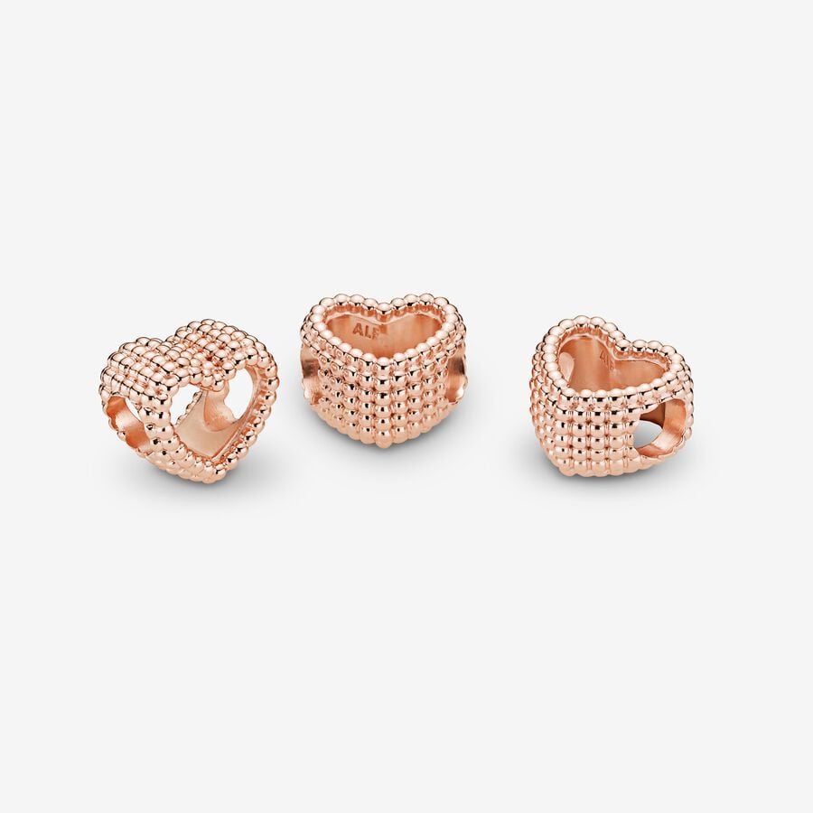 Beaded Open Heart Charm Rose gold plated - Image 3