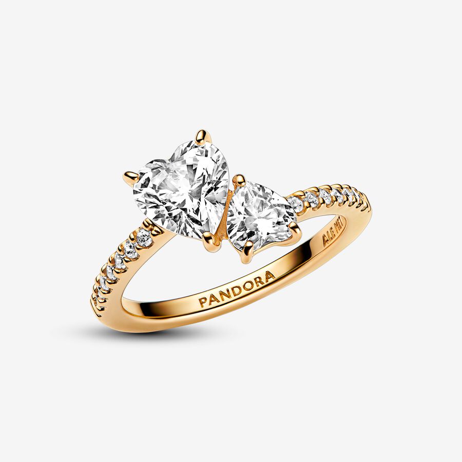 Double Heart Sparkling Rings - Image 2