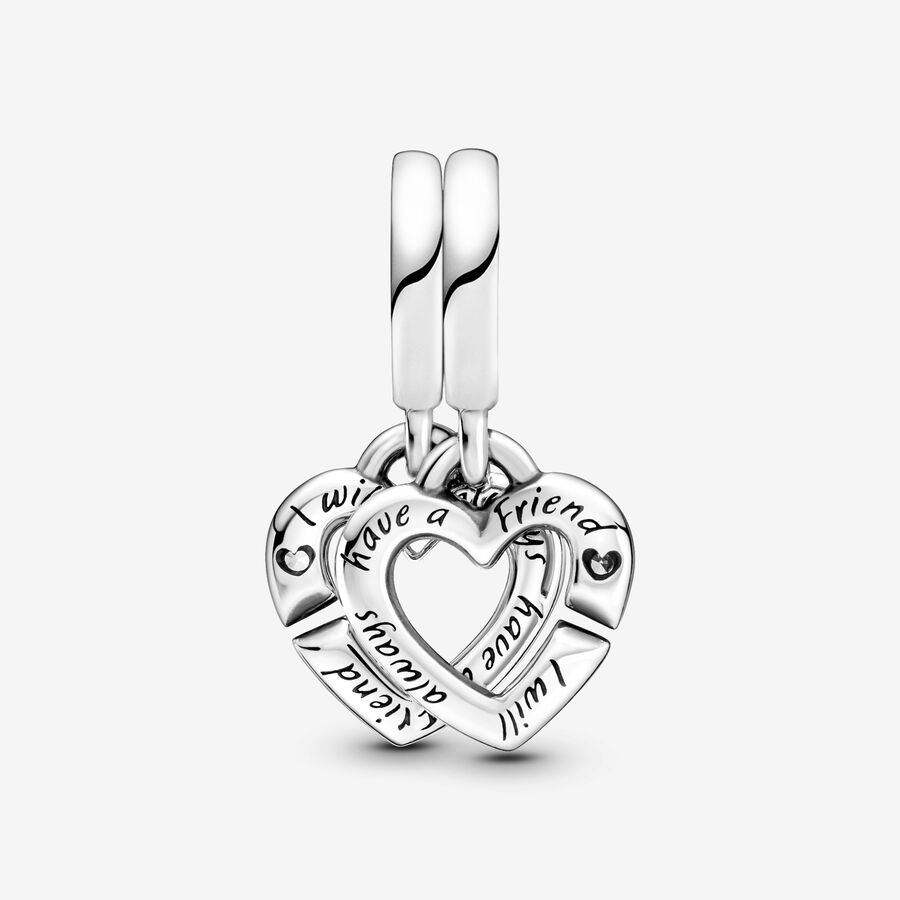 Linked Sister Hearts Split Dangle Charm Sterling silver - Image 5
