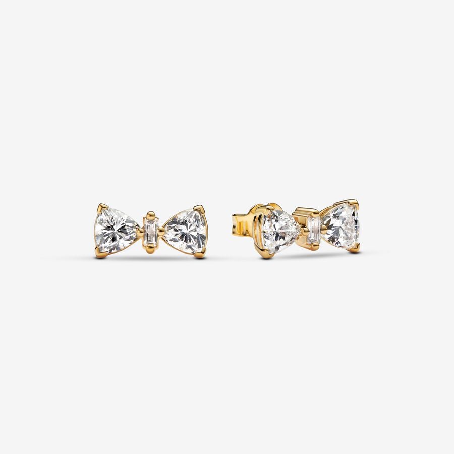Sparkling Bow Stud Earrings-Gold plated