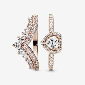 Heart of Rose Princess Wishbone Stacking Ring Set