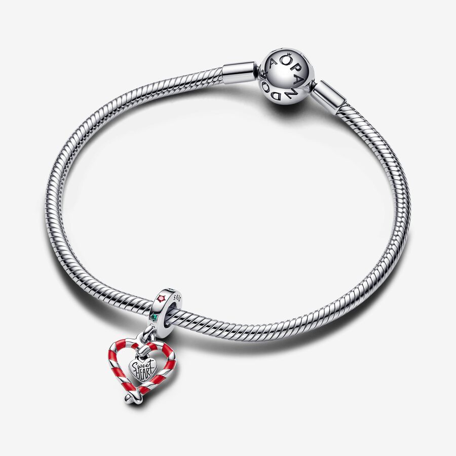 Double Candy Cane Heart Christmas Dangle Charm - Image 3