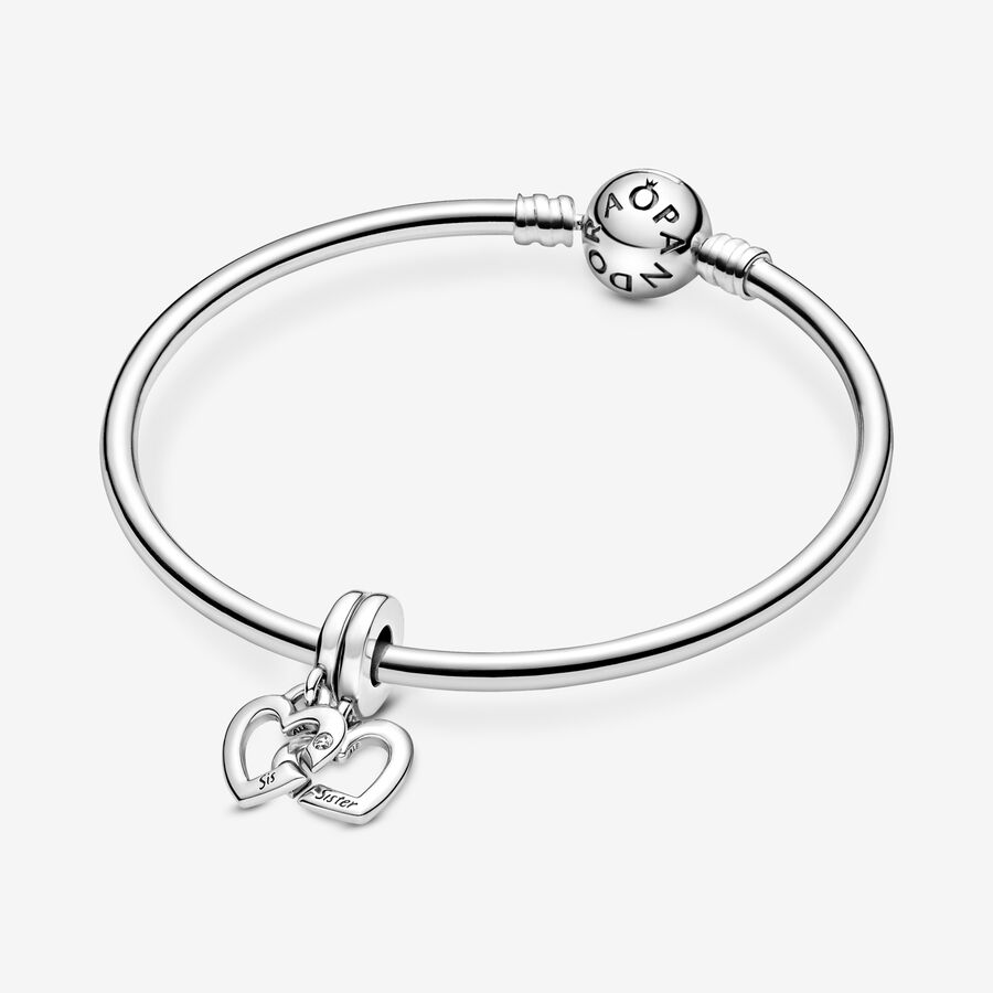 Linked Sister Hearts Split Dangle Charm Sterling silver - Image 4