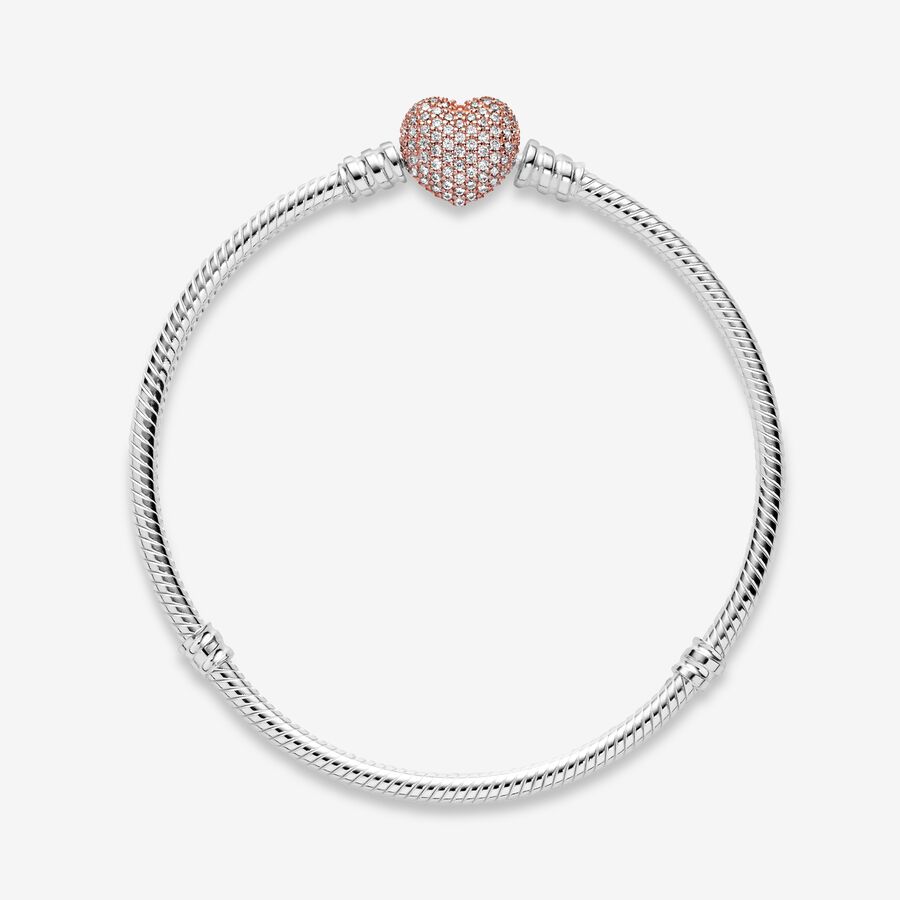 Silver with Rose Pave Heart Clasp Bracelet - Image 3