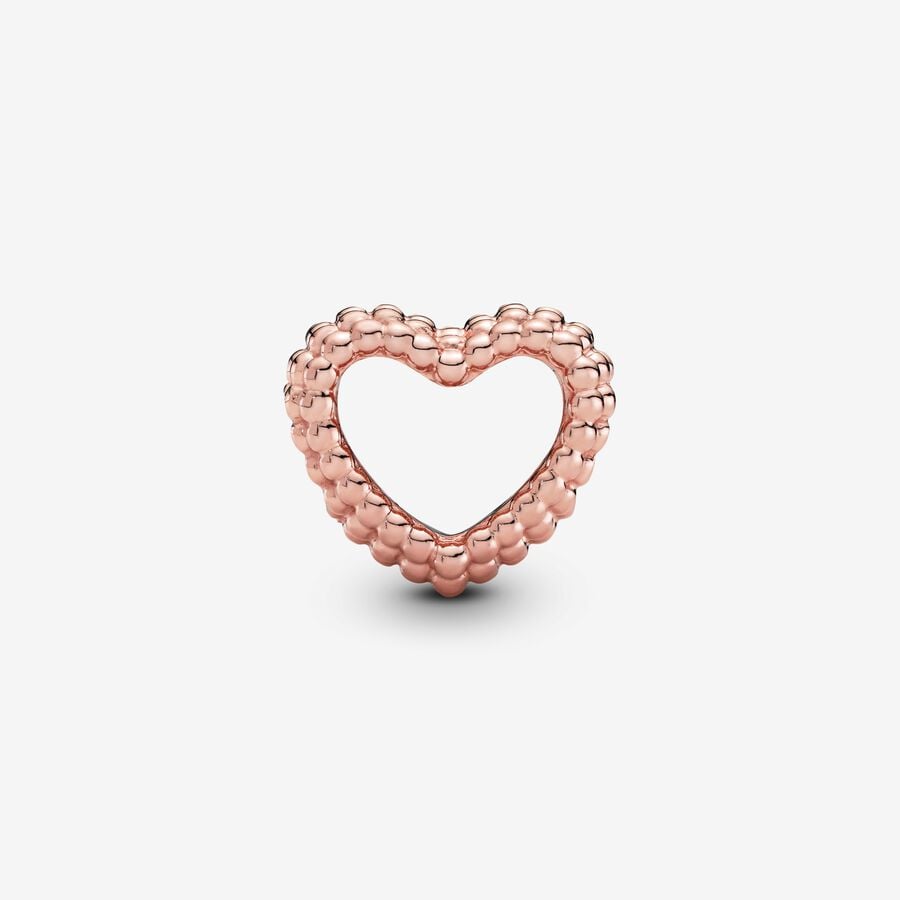 Beaded Open Heart Charm Rose gold plated - Image 2
