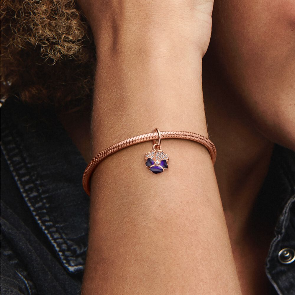 Deep Purple Pansy Flower Dangle Charm - Image 3