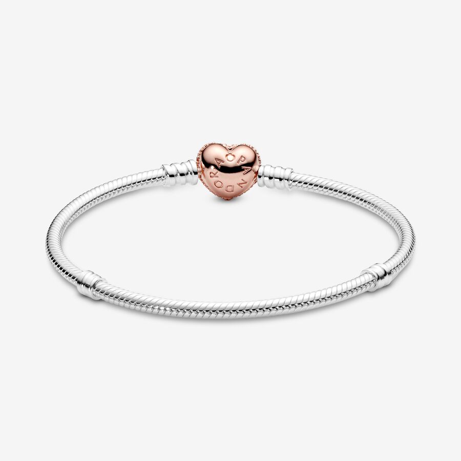 Silver with Rose Pave Heart Clasp Bracelet - Image 2