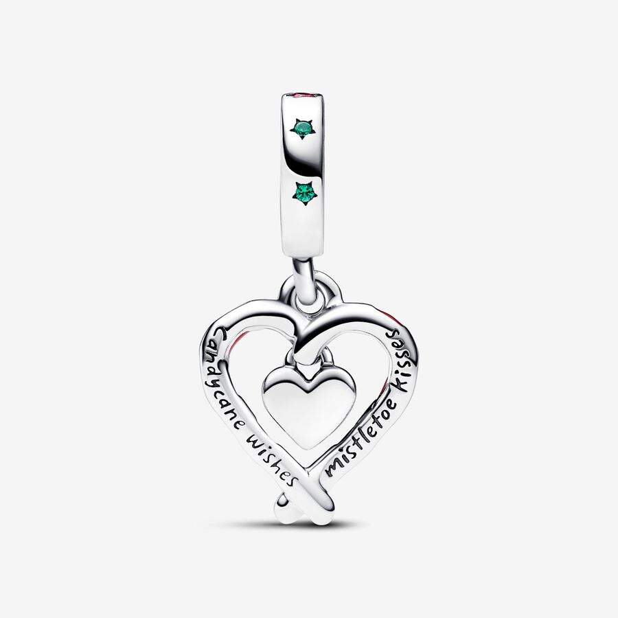 Double Candy Cane Heart Christmas Dangle Charm - Image 2