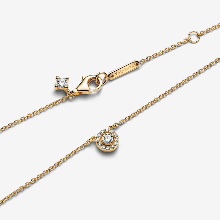 Round Pavé Halo Pendant Necklace - Image 3