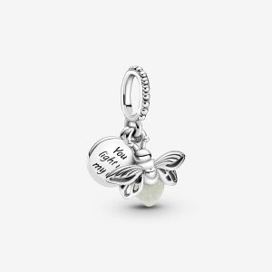 Glow-in-the-dark Firefly Dangle Charm-Sterling silver