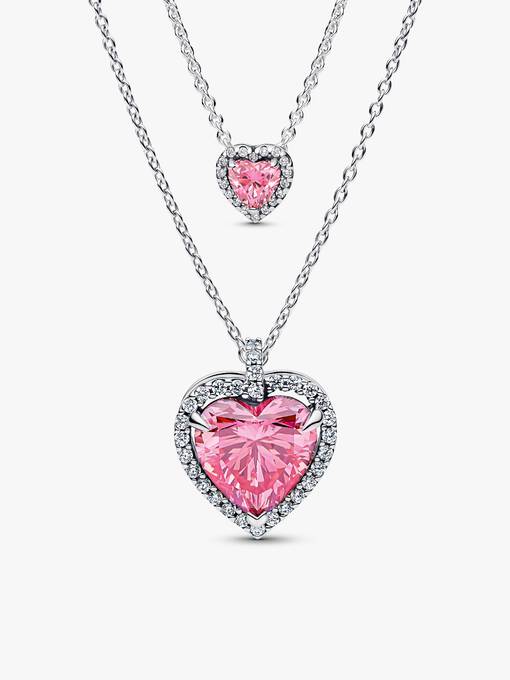 Pink Elevated Hearts Necklace Layering Set