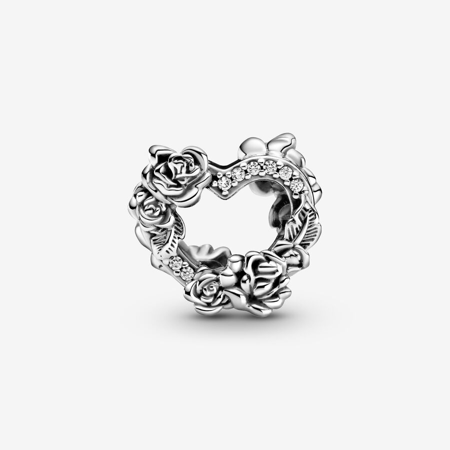 Open Heart & Rose Flowers Charm - Image 2