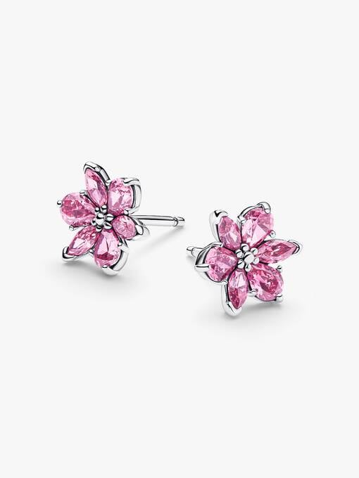 Herbarium Sparkling Pink Flower Stud Earrings - Image 2