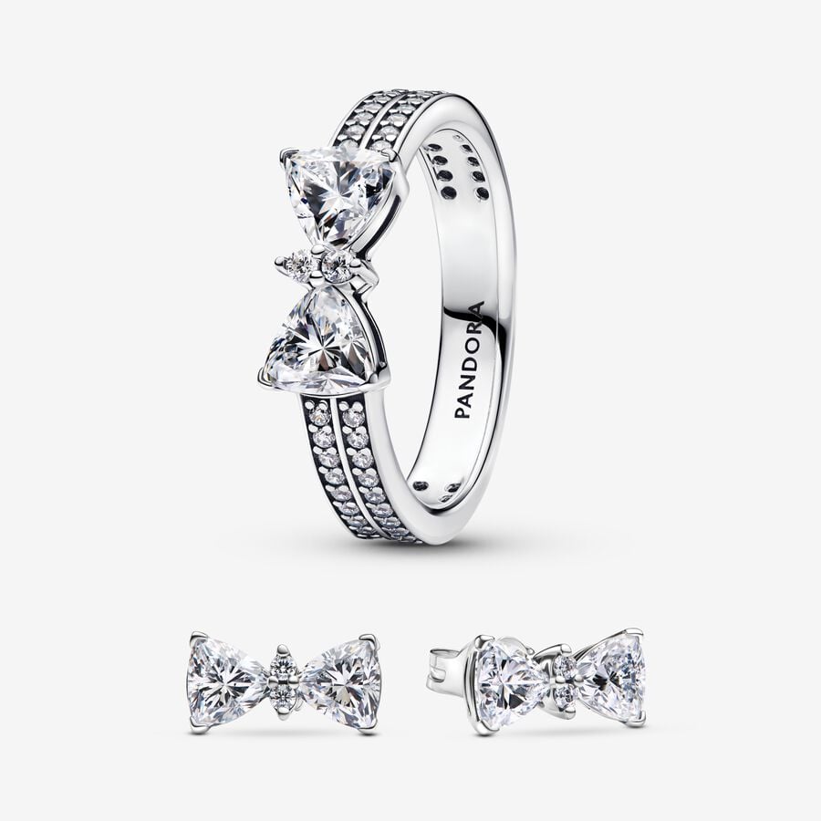 Sparkling Bow Double Row Ring Set