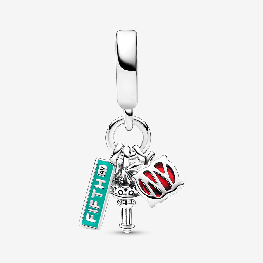 NYC Apple, Torch and Street Sign Triple Dangle Charm - Image 2
