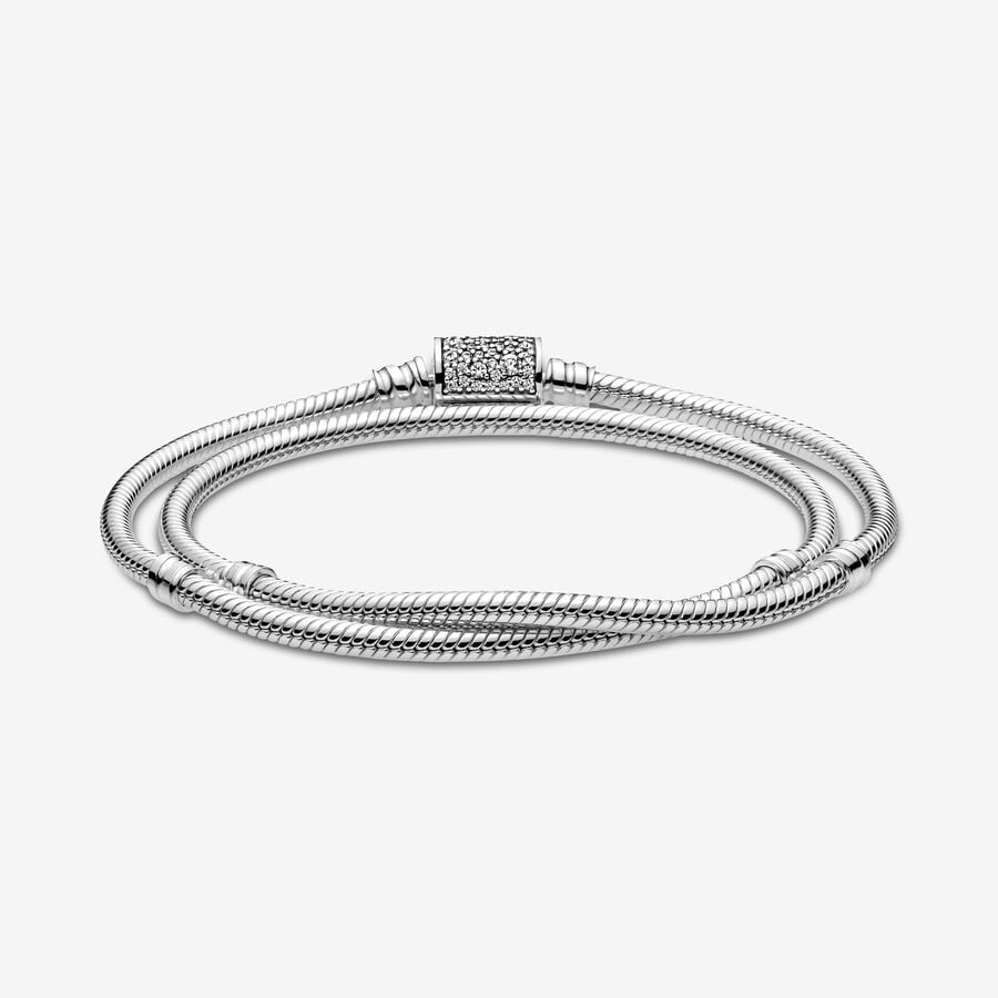 Double Wrap Barrel Clasp Snake Chain Bracelet - Image 2