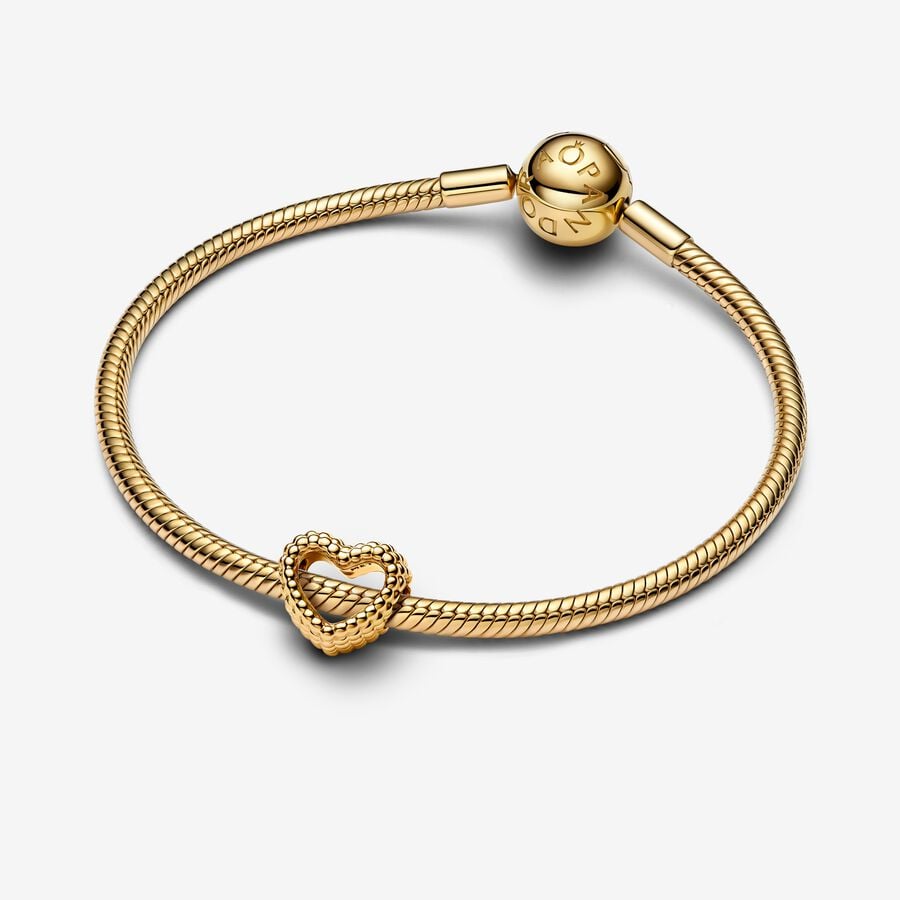 Beaded Open Heart Charm Gold plated - Image 2