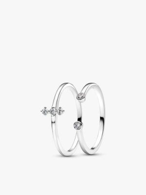 Pandora Era Lab-Grown Diamond White Gold Open and Trio Ring Set
