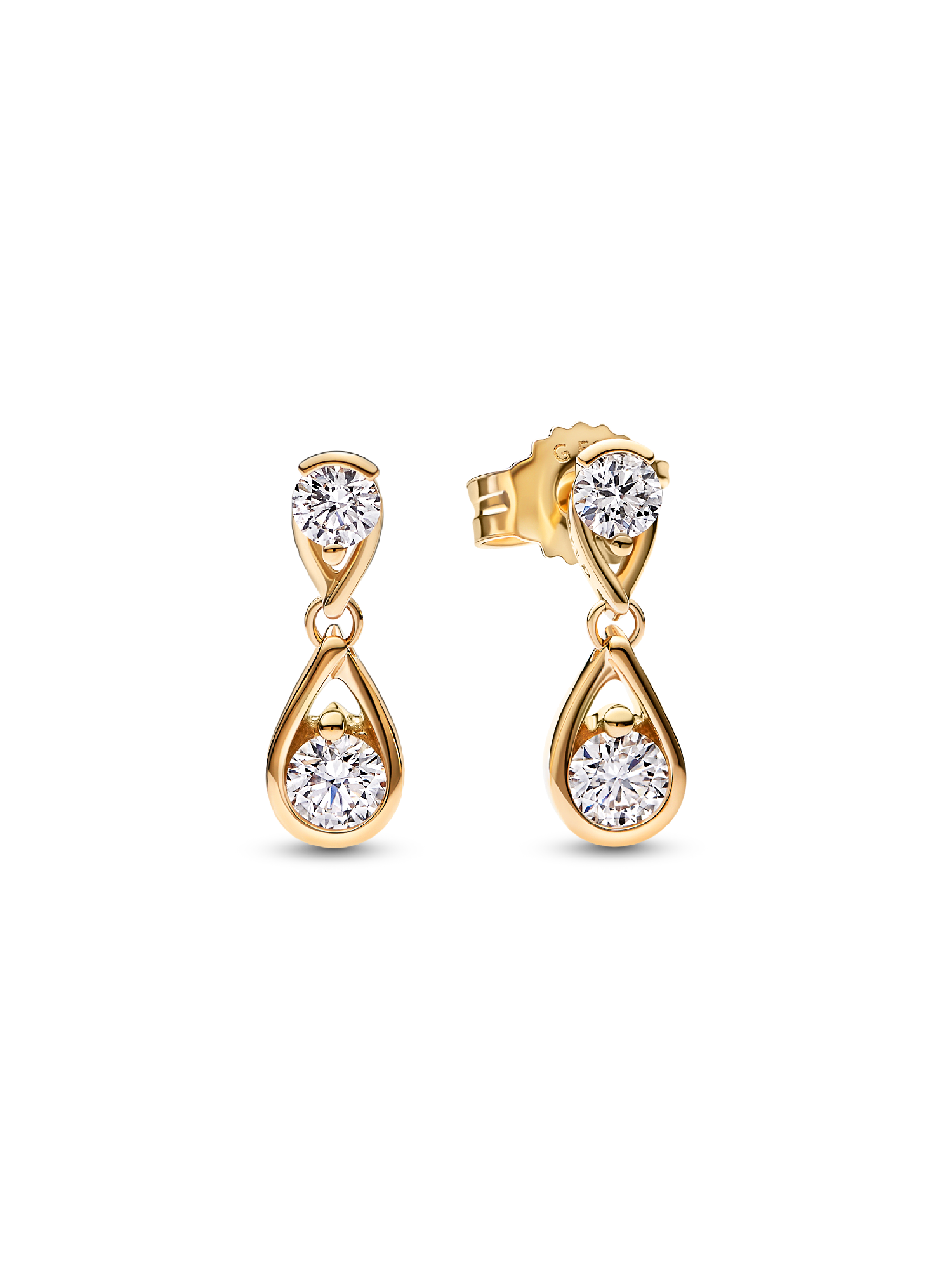 Pandora Infinite 14k Gold Double Lab-grown Diamond Drop Earrings - Image 2