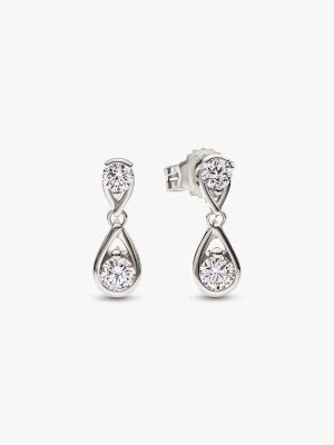 Pandora Infinite 14k White Gold Double Lab-grown Diamond Drop Earrings