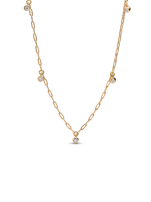 Pandora Era Bezel Lab-Grown Diamond Dangle Station Paperclip Chain Necklace