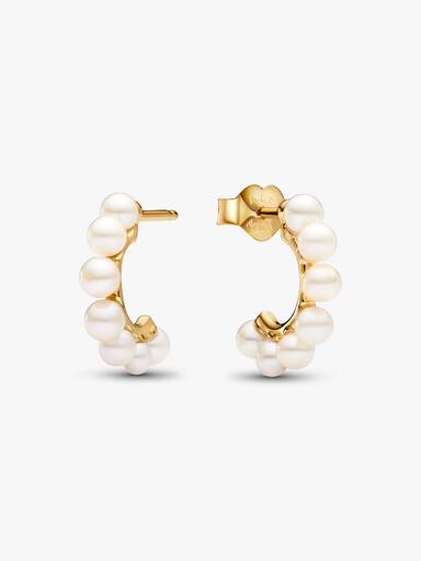 Treated Freshwater Cultured Pearls Open Hoop Earrings - Image 3