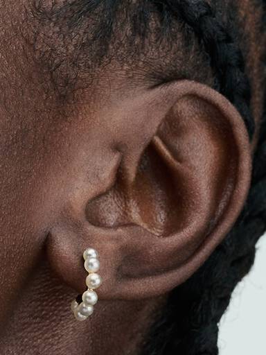Treated Freshwater Cultured Pearls Open Hoop Earrings - Image 2