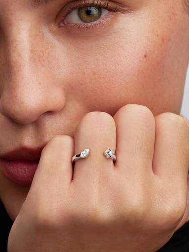 Pandora Talisman Sterling Silver Lab-Grown Diamond Evil Eye & Hamsa Hand Open Ring - Image 2