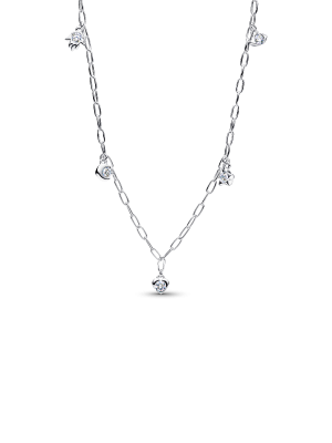 Pandora Talisman Sterling Silver Lab-Grown Diamond Dangle Symbols Paperclip Chain Necklace