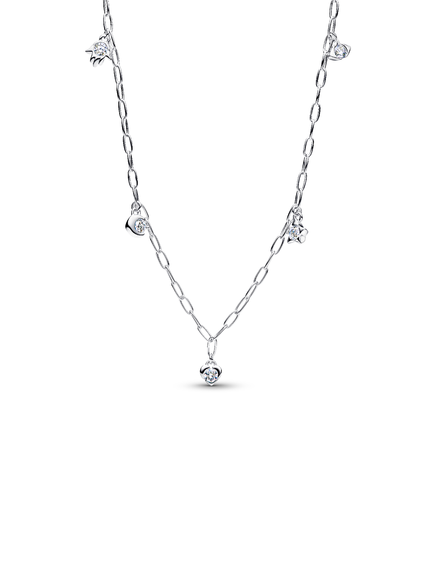Pandora Talisman Sterling Silver Lab-Grown Diamond Dangle Symbols Paperclip Chain Necklace