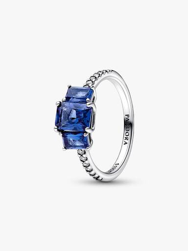 Blue Rectangular Three Stone Sparkling Ring - Image 3
