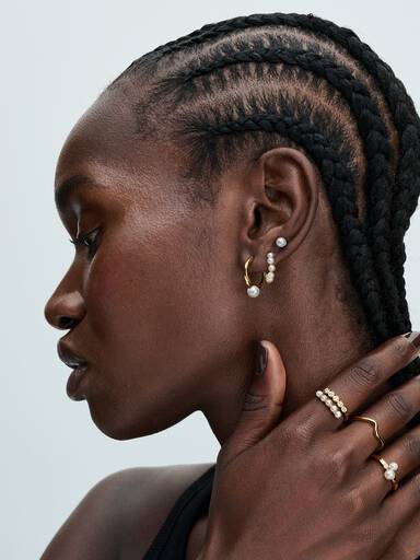 Treated Freshwater Cultured Pearls Open Hoop Earrings - Image 5