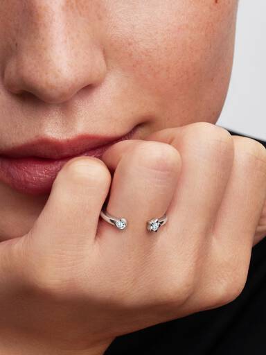 Pandora Talisman Sterling Silver Lab-Grown Diamond Heart & Star Open Ring - Image 2