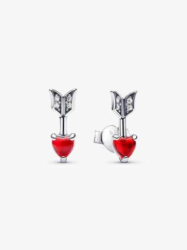 Arrow & Murano Glass Heart Stud Earrings - Image 2