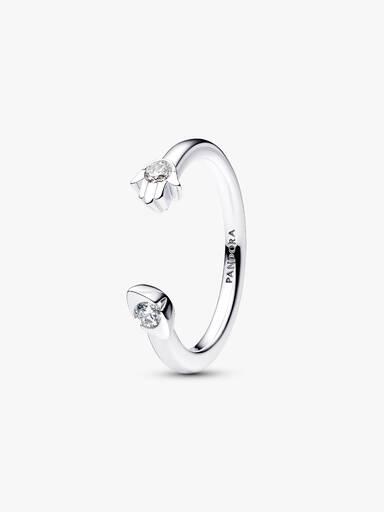 Pandora Talisman Sterling Silver Lab-Grown Diamond Evil Eye & Hamsa Hand Open Ring - Image 3